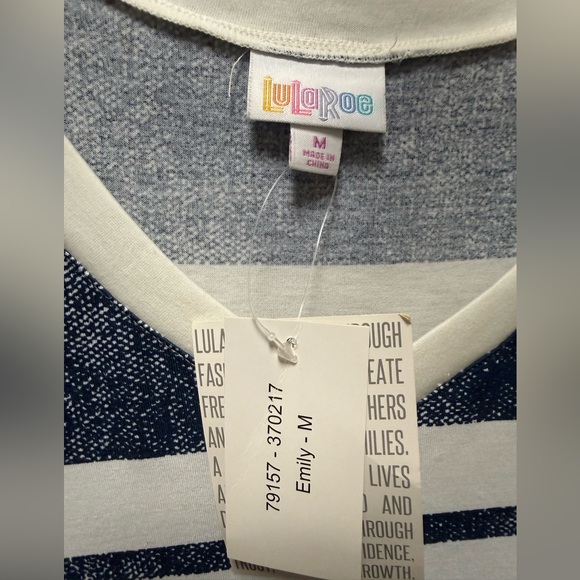 LuLaRoe Emily Dress Womens M Blue White Striped Long Sleeve Swing Dress NWT - Picture 2 of 4